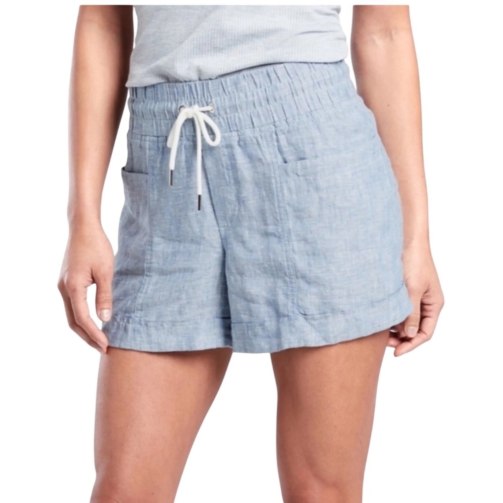 Athleta Cabo Linen 4" Shorts Blue Chambray Drawstring Size 8